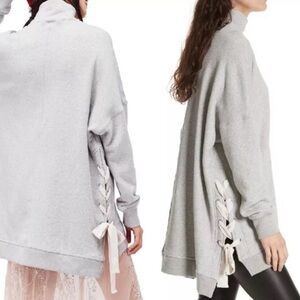 Free People Lace Up Sides Pullover Sweatshirt Mock Neck oversized XS. Like new!